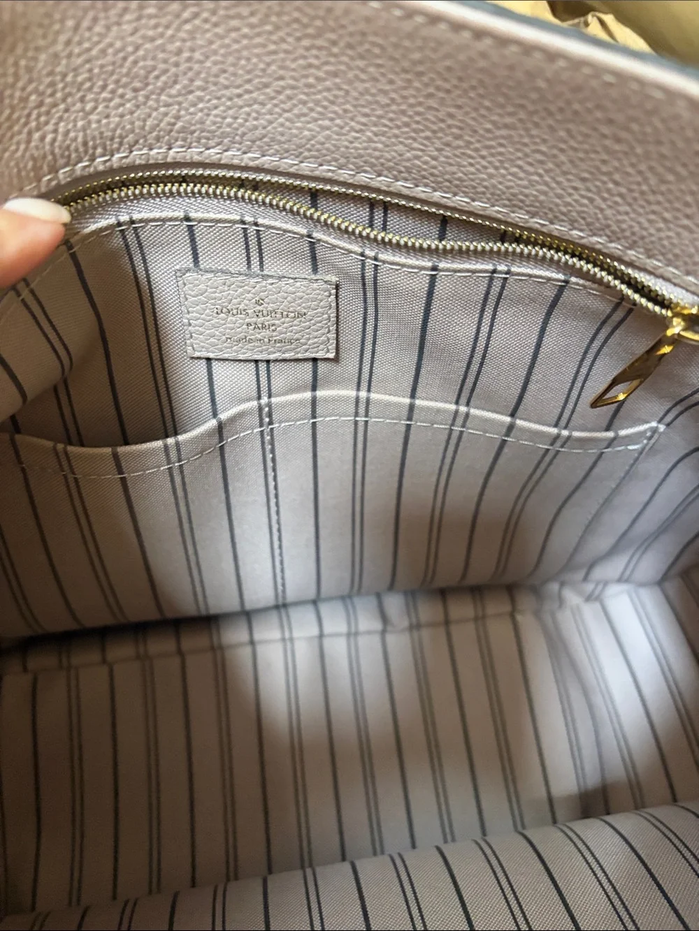 Louis Vuitton Taupe Empreinte Spontini Shoulder Bag with Gold Hardware.